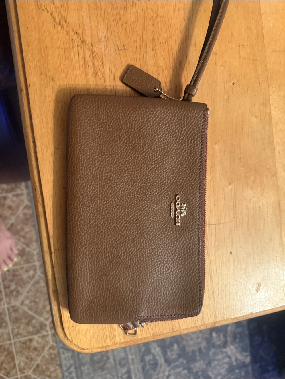 Coach Pebbled Leather Wristlet in Brown